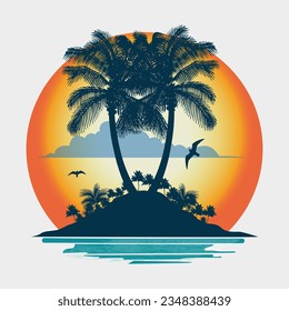 beach sunset logo vector design