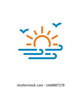 beach sunset logo vector icon sea coast line illustration 
