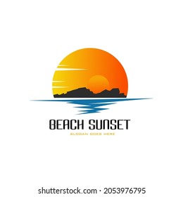 Beach Sunset Logo. Vector Illustration Of Sunset At Dusk. For Tourism Business Logo Identity, Lodging, Applications And Others