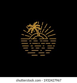 beach sunset monoline vector design