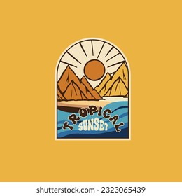 beach sunset mountain summer vector illustration design