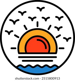 Beach sunset painting Vector Icon Design Symbol