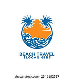 Beach Sunset e Palm logo ícone vetor, modelo de design de logotipo de viagem