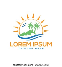 beach sunset palm tree logo design template free vector stock design