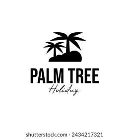 Beach Sunset And Palm Tree Logo Design Concept Vector Illustration