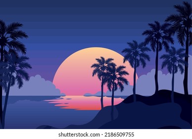 beach sunset poster with palms