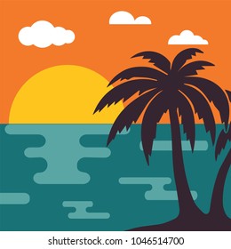 Beach sunset sun palm tree