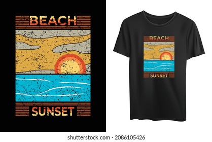Beach Sunset T shirt vintage retro vector design