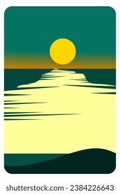 beach and sunset vector illustration, portrait background, wall decoration.