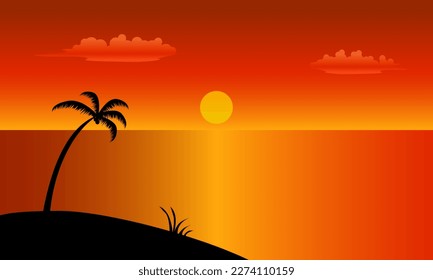 Beach with sunset view and coconut tree