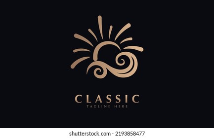 beach sunset view design vector logo monogram template