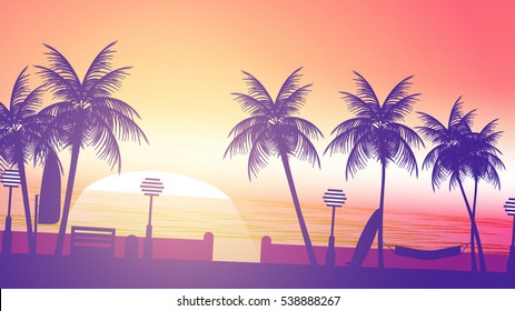 Beach Sunset Walkway - Vector Illustration