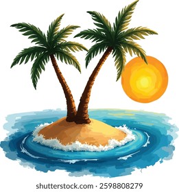 Beach Sunset Watercolor illastration Design  