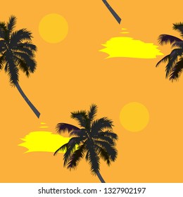 Beach sunset.Coconut tree palm.Summer seamless pattern ,background.wallpaper.