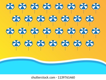 Beach with sunshade and sea. Vector graphic.