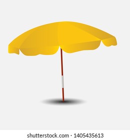 Beach sunshade vector illustration isolated on white background. Yellow beach umbrella can be used for topics as travel, holiday, summer, vacation, beach, sea, swimming. Eps 10 vector illustration