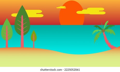beach and sun.Summer beach and coconut trees jutting into the sea