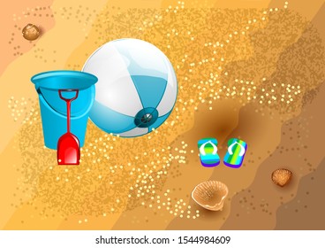 Beach supplies and sand with marine shell
