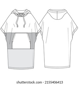 Beach Surf Poncho Top Fashion Technical Sketch Beach Wear Boys And Girls, Document Mockups