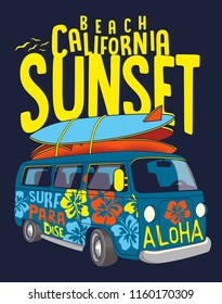 Beach Surfer Bus Vector Design With Surfboards For T Shirt