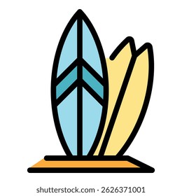 Beach surfing board icon. Outline beach surfing board vector icon color flat isolated
