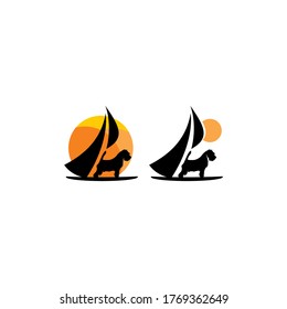 beach surfing dog logo icon vector symbol