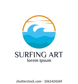 Beach Surfing Extereme Sport Logo Icon Template Design. Vector Illustration