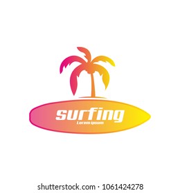Beach Surfing Extereme Sport Logo Icon Template Design. Vector Illustration