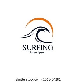 Beach Surfing Extereme Sport Logo Icon Template Design. Vector Illustration