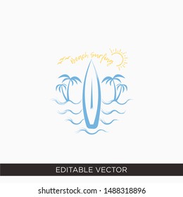 Beach surfing logo design illustration