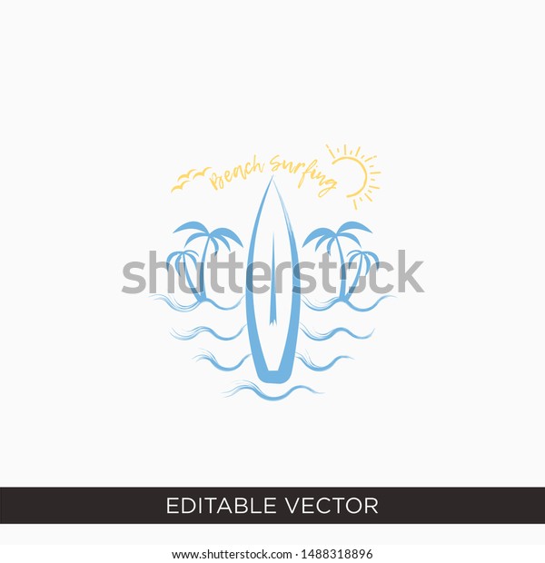 Beach surfing logo\
design illustration