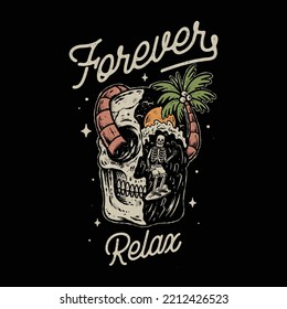 beach surfing skull vintage illustration design