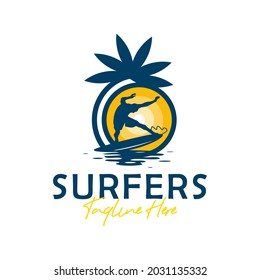 beach surfing sports illustration logo design