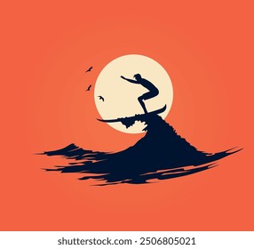 Beach surfing vector illustration on solid background