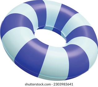 Beach swim ring with blue stripes. Modern minimalistic clay style. Isolated 3d render vector image.