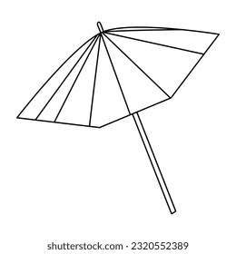 Beach or swimming pool umbrella red and white, vector outline for coloring book