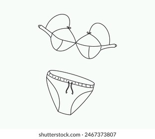 Beach swimsuit. Hand drawn icon, doodle, sketch. Summer holiday at sea, swimming, sunbathing.Black and white linear illustration on an isolated background.