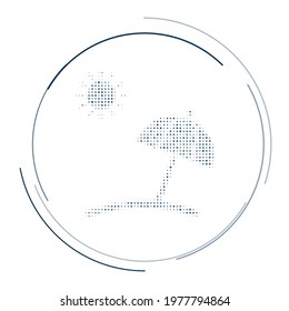 The beach symbol filled with dark blue dots. Pointillism style. Vector illustration on white background