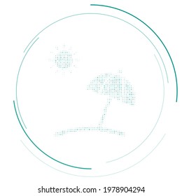 The beach symbol filled with teal dots. Pointillism style. Vector illustration on white background