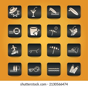 beach symbols on black buttons on yellow background