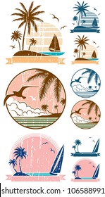 Beach Symbols: Set of 3 beach symbols + 6 additional versions (2 for each symbol). No transparency and gradients used.