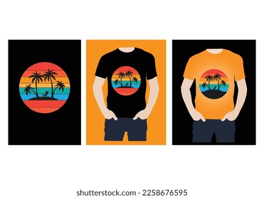 beach t shirt vector design and illustration. summer beach background t shirt design.