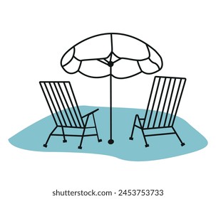 Beach table and view continuous one line drawing of outline vector illustration