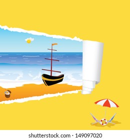 beach with tearing paper color vector illustration
