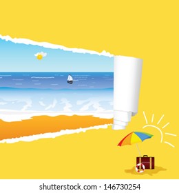 beach with tearing paper vector illustration