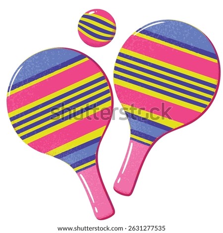 Beach Tennis Rackets and Ball . Summer Sports equipment Vector Illustration