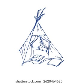 Beach tent vector hand drawn sketch. Mediterranean vacation on the coast
