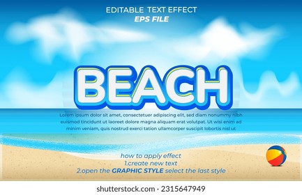 beach text effect, font editable, typography, 3d text. vector template