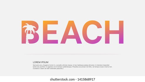 Beach text negative space logo design. Palm icon in letter B, colorful gradient summer theme EPS 10 vector.