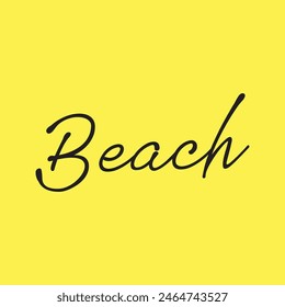 beach text on yellow background.